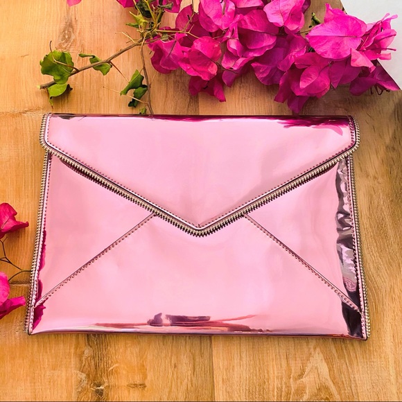 Rebecca Minkoff Leo Mirror Pink Metallic Clutch - Picture 10 of 14